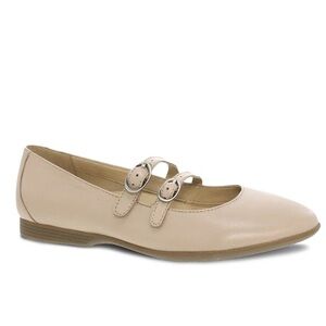 new Dansko Leeza Mary Jane Ballet Flats Nappa Leather Beige Size 9